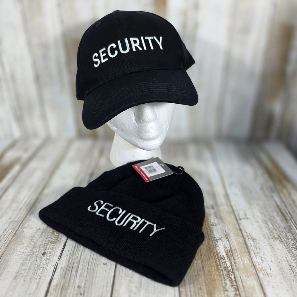 Rothco Black Security Hat Set Embroidered Baseball Cap and Cuffed Beanie NWT